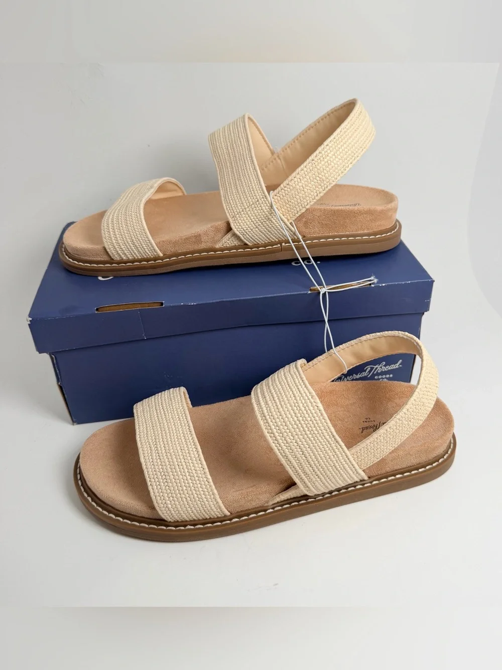 Universal Thread Neutral Cream Woven Double-Strap Slingback Sandals
